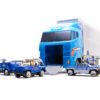 Transporterio sunkvežimis TIR paleidimo įrenginys + metaliniai policijos automobiliai