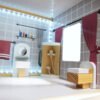 KX6201 Domek dla lalek MDF drewniany z akcesoriami LED 80cm czar MDF medinis lėlių namelis + baldai 78cm juodas LED