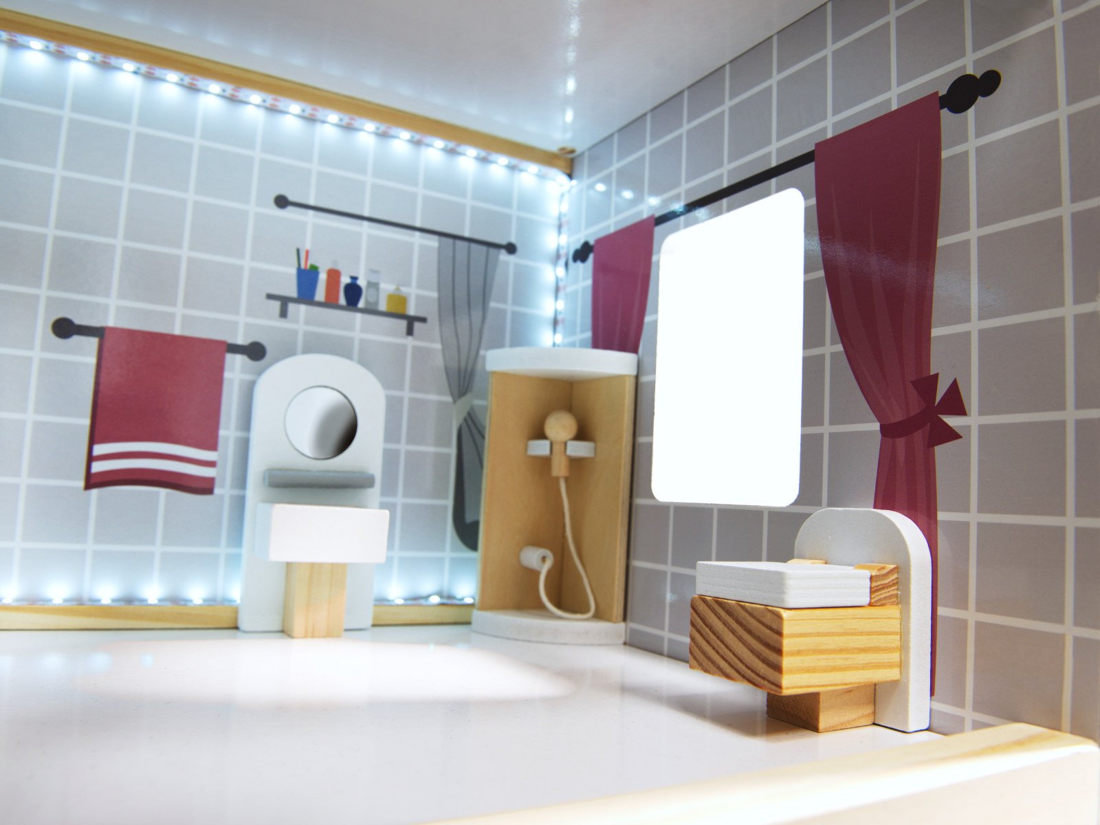 KX6201 Domek dla lalek MDF drewniany z akcesoriami LED 80cm czar MDF medinis lėlių namelis + baldai 78cm juodas LED