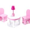 MDF medinis lėlių namelis + baldai 70cm rožinis LED