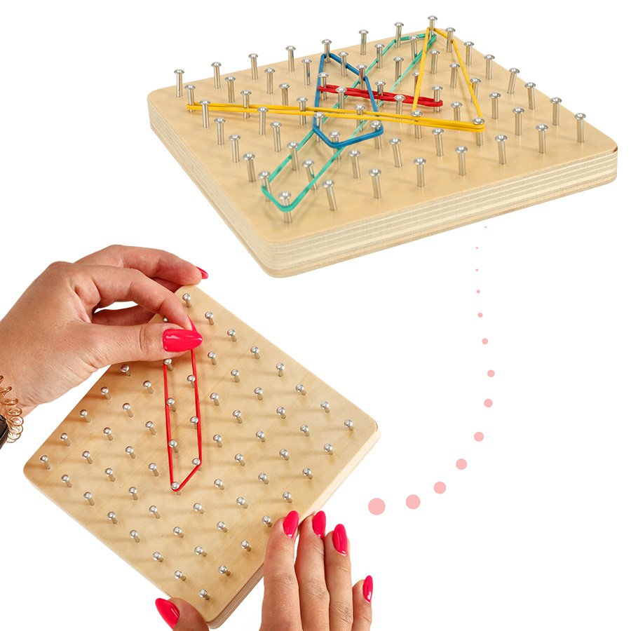 Geoboard-geoplan-drewniana-ukladanka-tworzenie-ksztaltow-z-gumek-137229 Geoboard Geoplan medinė dėlionė, kurianti figūras su gumytėmis