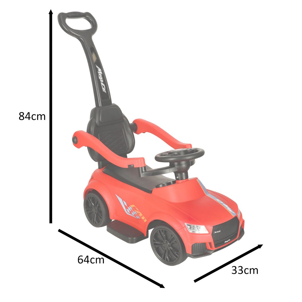 Paspiriamas automobilis su garsu, šviesomis, raudona spalva