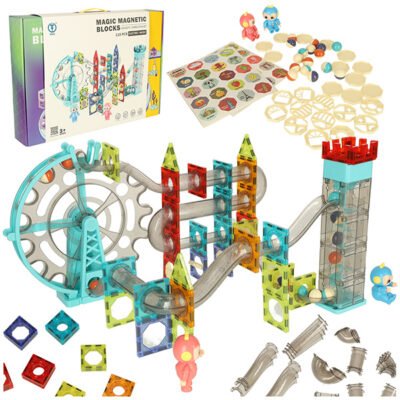 Klocki-magnetyczne-marble-tor-kulkowy-z-dzwiekiem-muzyka-118-elementow-133986 Magnetinių plytų marmuro kamuolio takelis su garso muzika 118 elementų