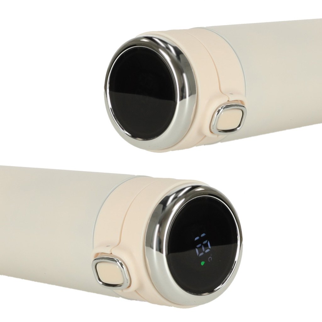 Kubek-bidon-termiczny-z-ustnikiem-termos-LED-420ml-bezowy-153203 Termo puodelis su kandikliu LED termosas 420ml smėlio spalvos