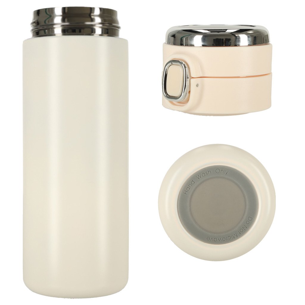 Kubek-bidon-termiczny-z-ustnikiem-termos-LED-420ml-bezowy-153205 Termo puodelis su kandikliu LED termosas 420ml smėlio spalvos