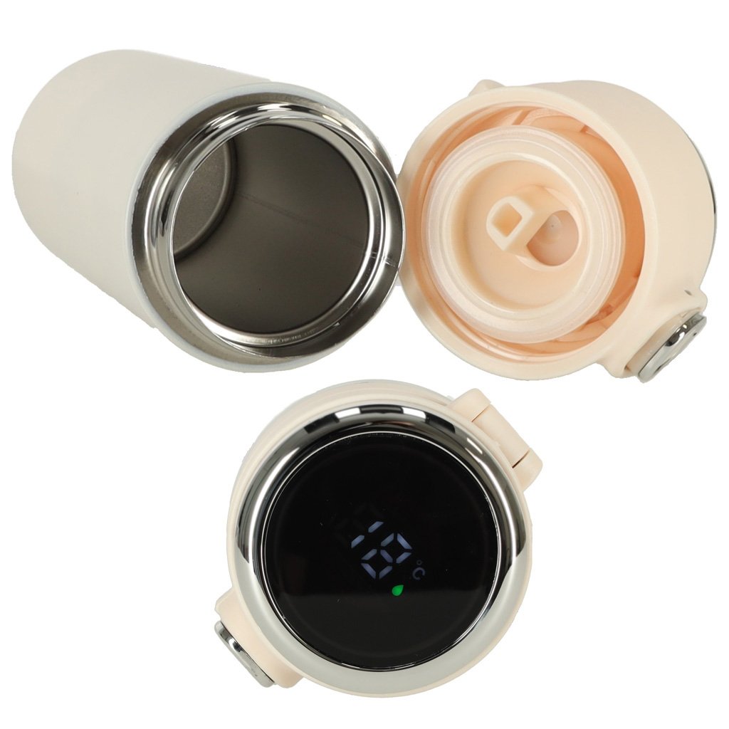 Kubek-bidon-termiczny-z-ustnikiem-termos-LED-420ml-bezowy-153207 Termo puodelis su kandikliu LED termosas 420ml smėlio spalvos
