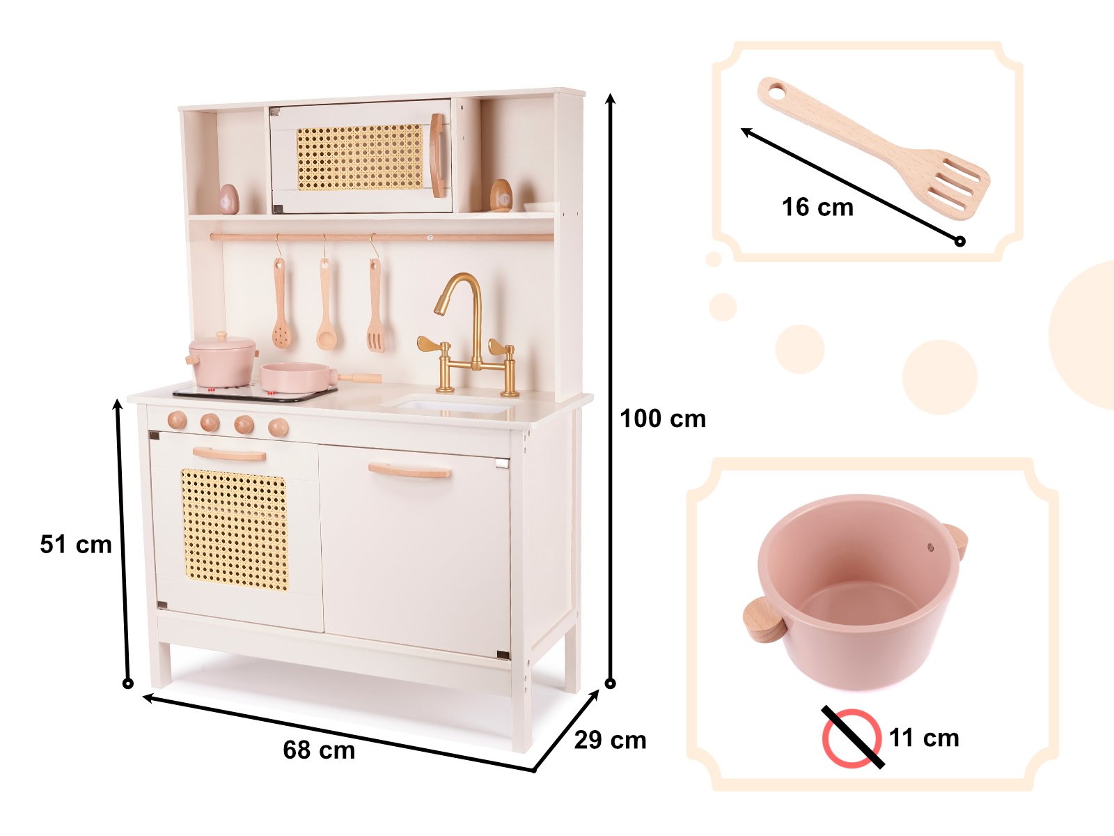 KX6284 Kuchnia drewniana MDF retro z akcesoriami BOHO 3 Vaikiška retro MDF medinė virtuvė su BOHO aksesuarais