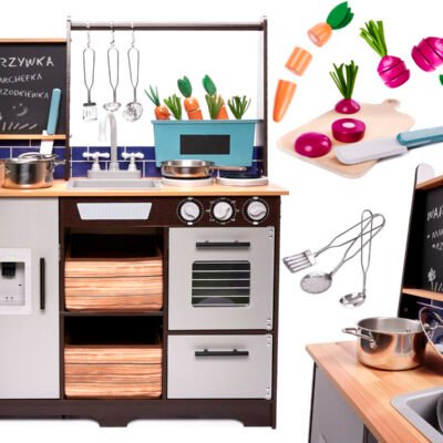 KX6286 Kuchnia drewniana MDF z akcesoriami LOFT 96cm 1-2 Vaikiška medinė MDF virtuvėlė su priedais LOFT XXL 96cm
