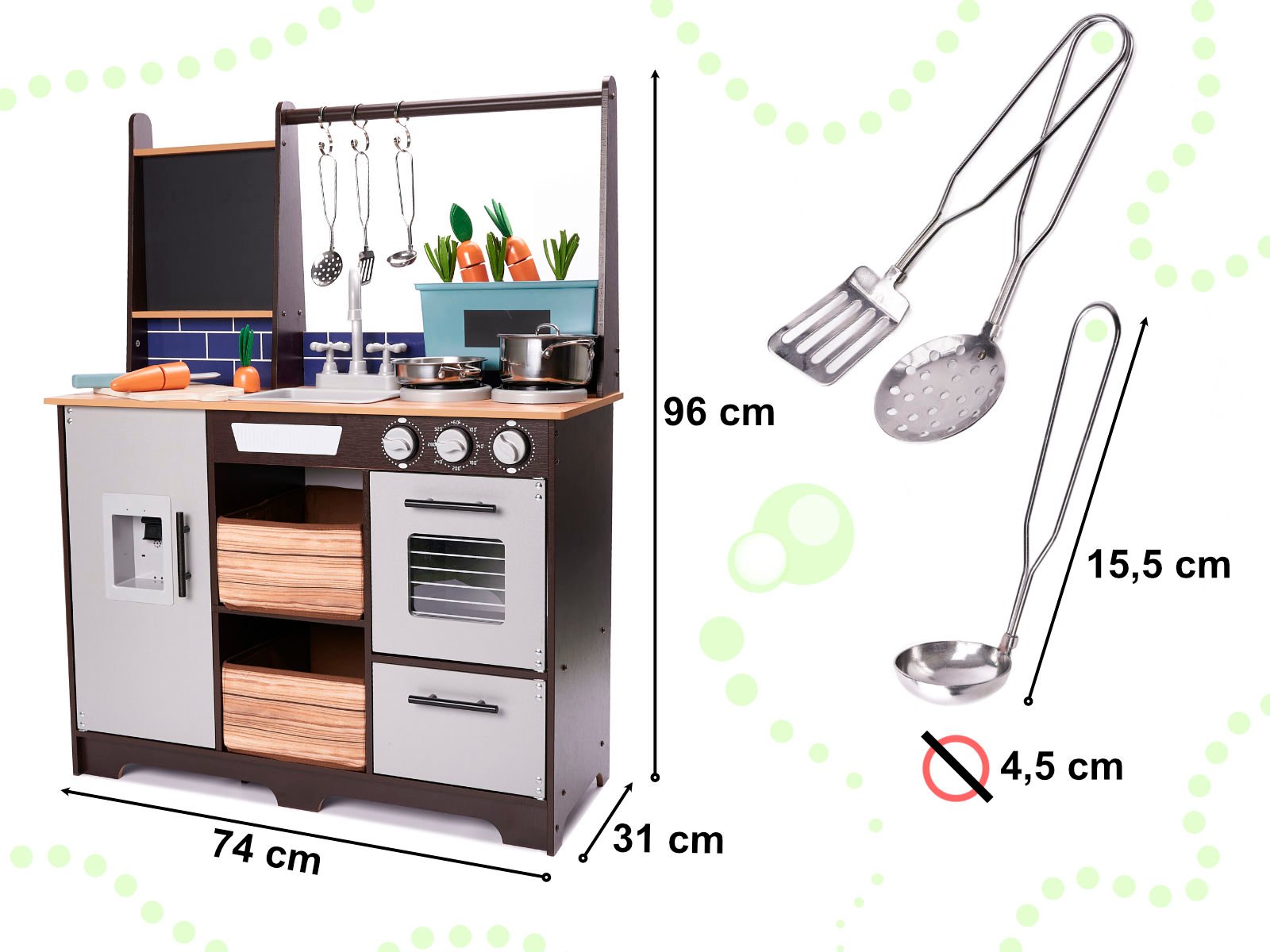 KX6286 Kuchnia drewniana MDF z akcesoriami LOFT 96cm 3 Vaikiška medinė MDF virtuvėlė su priedais LOFT XXL 96cm