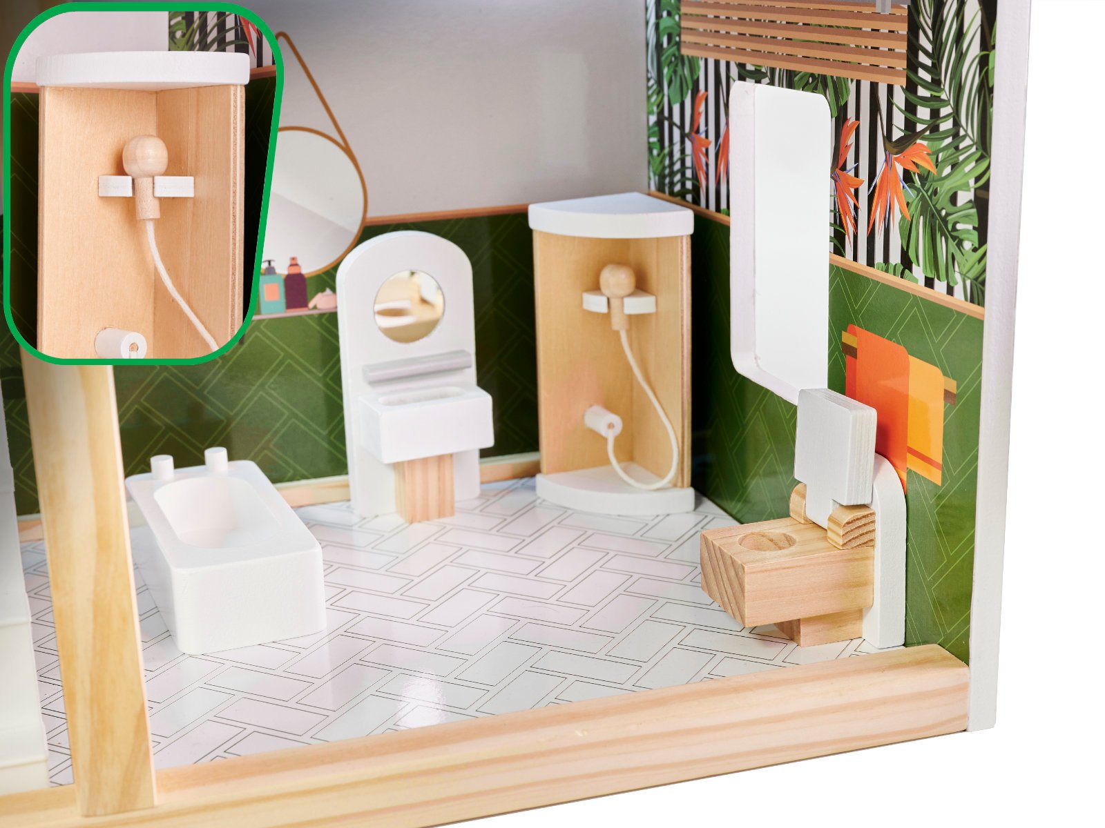 KX5944 Domek dla lalek drewniany apartament Ikonka boho 6 LULILO medinis lėlių namelis FLORO boho LED