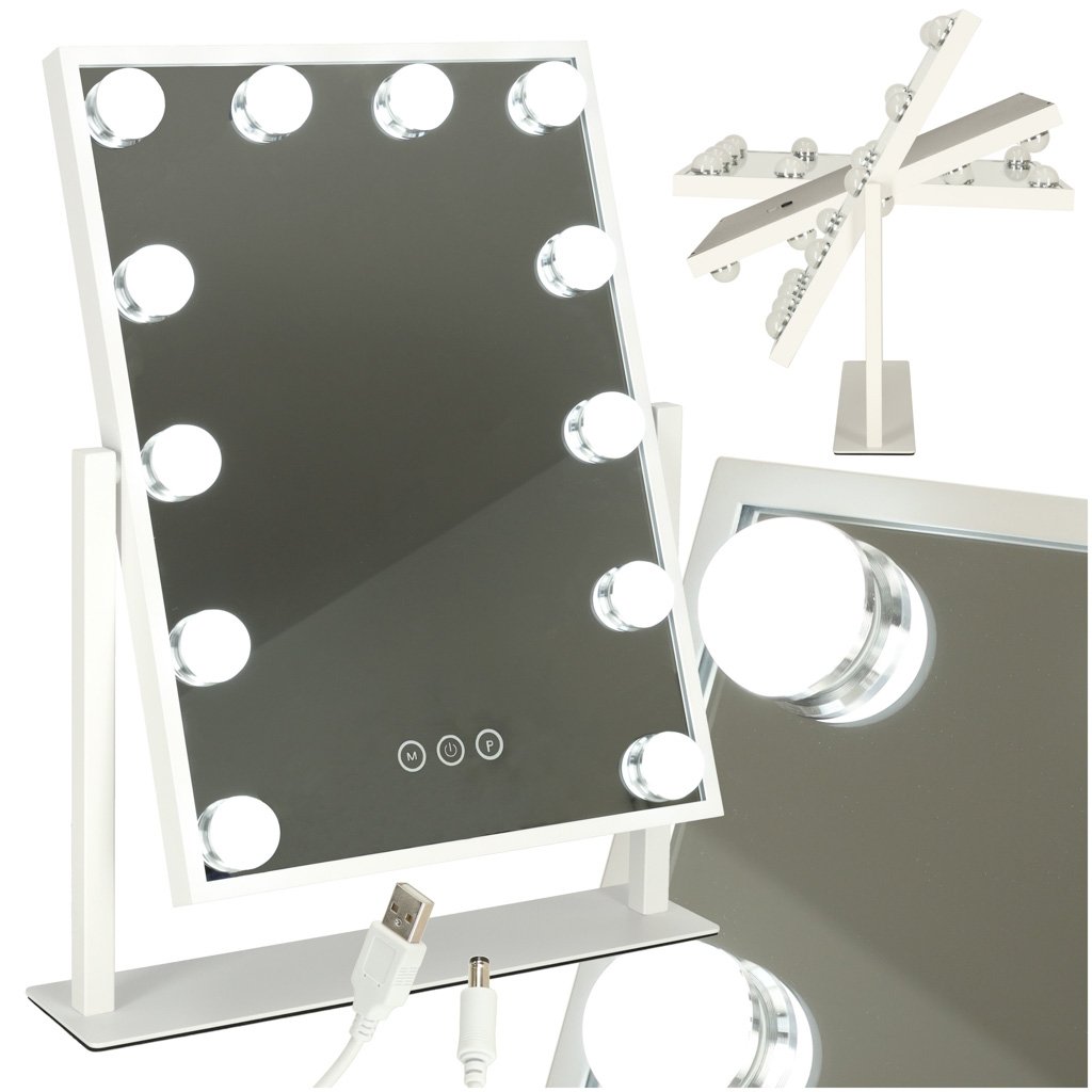 Lusterko-do-makijazu-kosmetyczne-podswietlane-LED-Hollywood-z-12-zarowkami-USB-30-x-40-cm-158286 LED makiažo veidrodis su USB lemputėmis 30x40cm