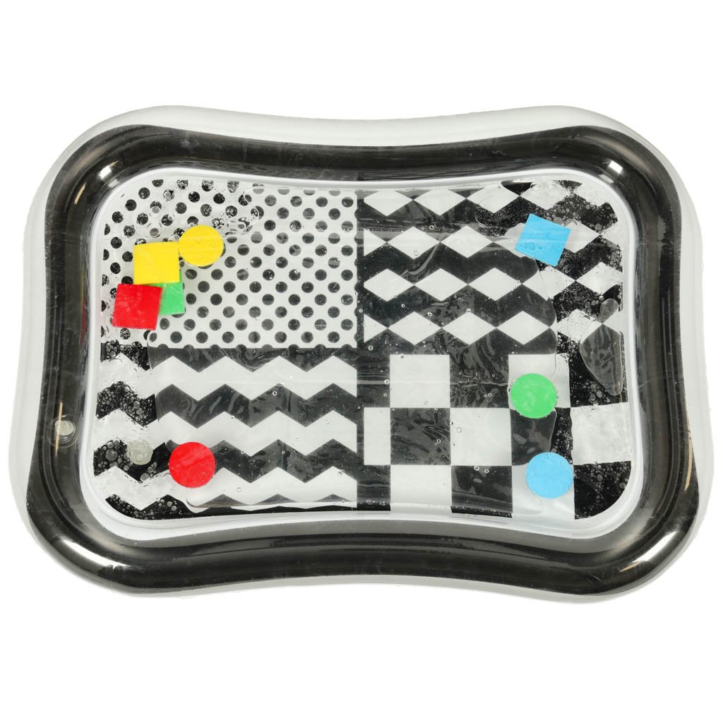 Mata-wodna-sensoryczna-dmuchana-dla-niemowlat-czarno-biala-mix-wzorow-XXL-65x50-cm-147220 Pripučiamas vandens kilimėlis su juodos ir baltos spalvų kontrastingais raštais 65 cm x 50 cm