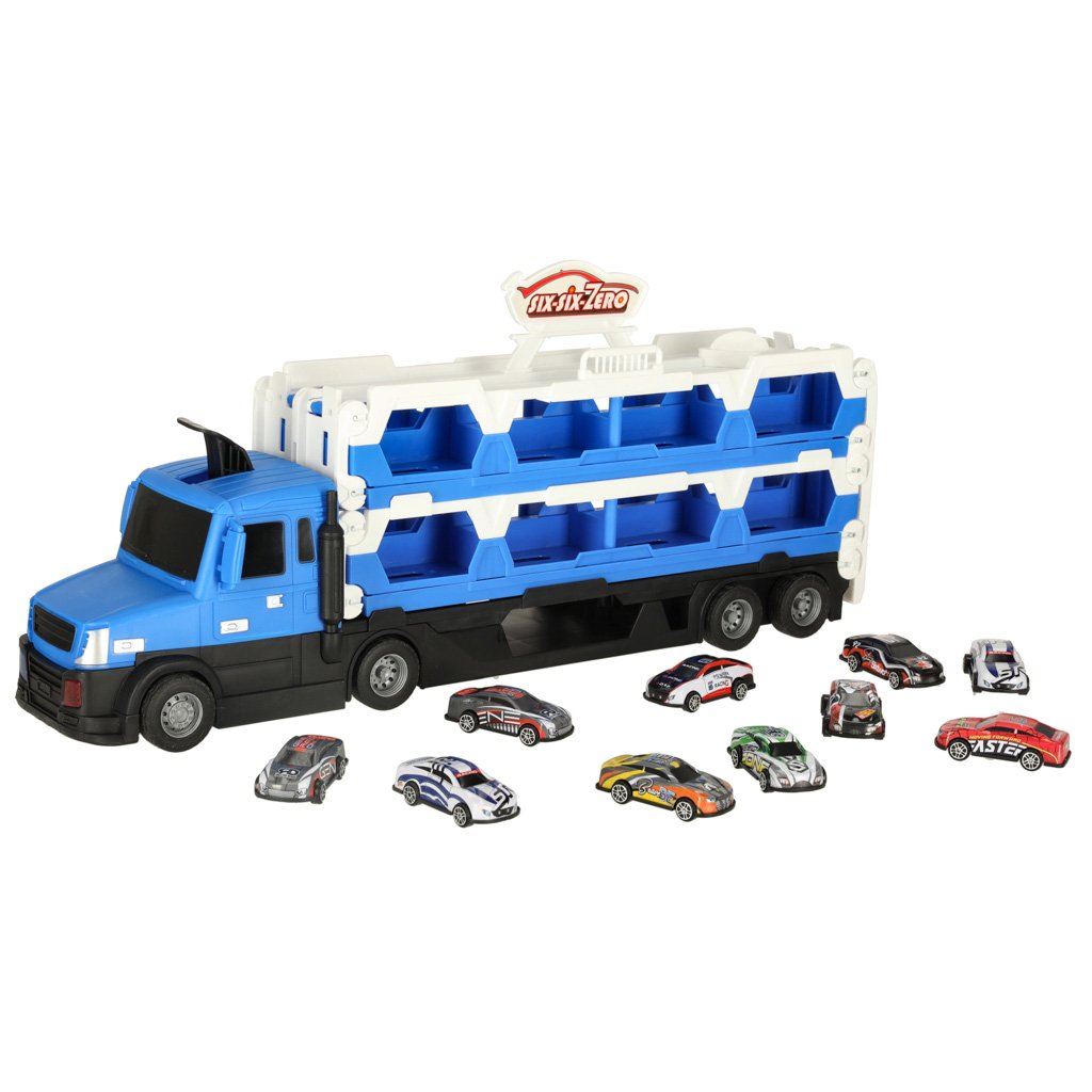 TIR sunkvežimių transporteris XXL sulankstoma transporto priemonė 10 automobilių mėlyna