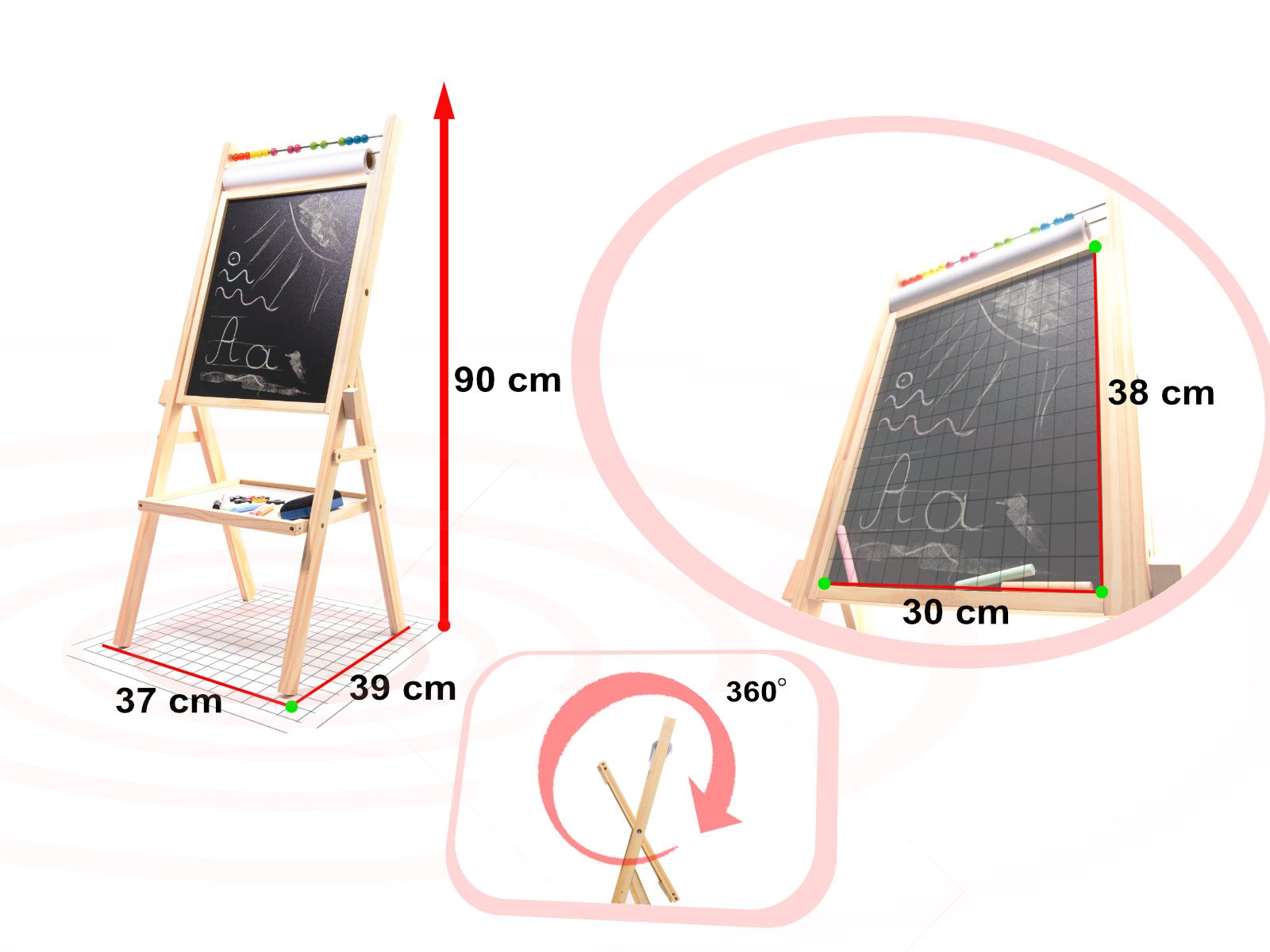 KX6489 Tablica magnetyczna kredowa + papier liczydło 90cm 3 Magnetinė kreidinė lenta abakus abakus popierinės kreidos raidės nemokamai