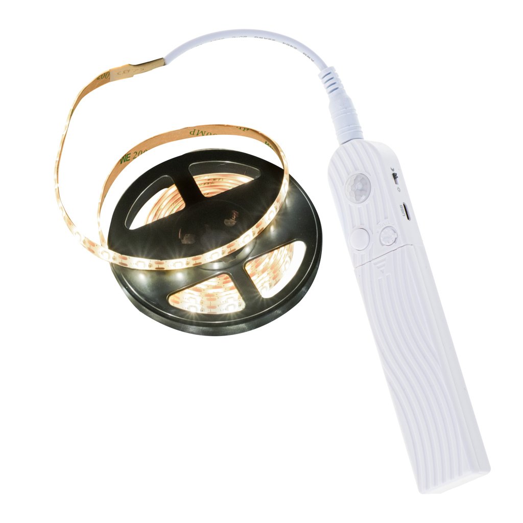 Tasma-LED-na-baterie-USB-czujnik-ruchu-2M-cieply-bialy-130897 USB baterija maitinama judesio detektoriaus LED juosta 2M šiltos baltos spalvos