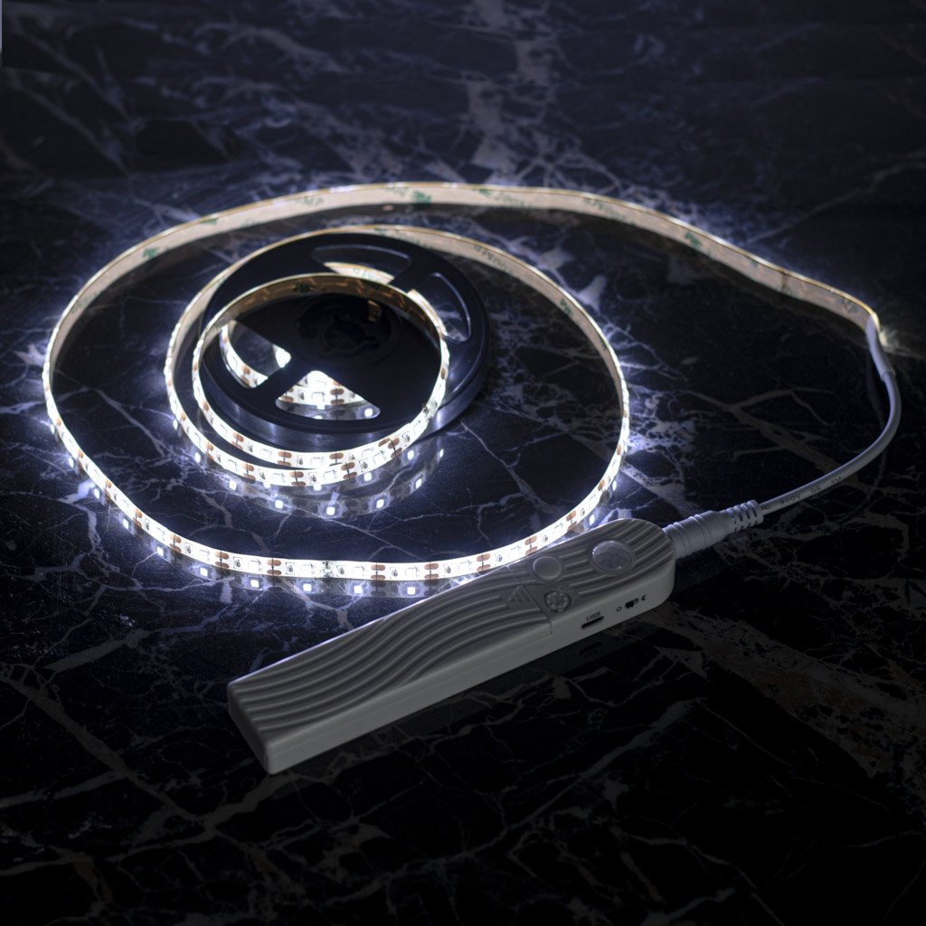 Tasma-LED-na-baterie-USB-czujnik-ruchu-2M-zimny-bialy-131021 USB baterija maitinamas judesio detektorius LED juosta 2M šaltai baltos spalvos