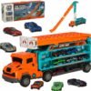 Tor-wyscigowy-samochodowy-laweta-transporter-6-el-pomaranczowy-160862 Karavanas su lenktynių trasos kalneliu 6el oranžinis