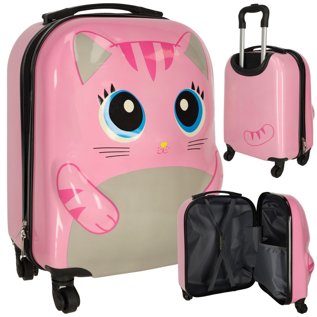 Walizka-podrozna-dla-dzieci-bagaz-podreczny-na-kolkach-kot-rozowa-158292 Vaikiškas kelioninis lagaminas ant ratukų katė rožinės spalvos
