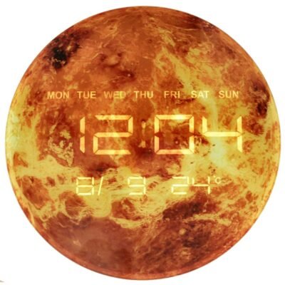 Zegar-scienny-planeta-mars-z-wyswietlaczem-LED-32-cm-pomaranczowy-157516 Planetos Marsas sieninis laikrodis su LED ekranu 32 cm oranžinis