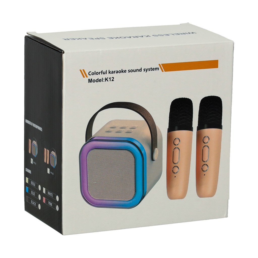 Zestaw-do-karaoke-2-mikrofony-glosnik-przenosny-BLUETOOTH-USB-LED-bezowy-162842 Karaokės rinkinys 2 mikrofonai + nešiojamas garsiakalbis BLUETOOTH USB LED smėlio spalvos