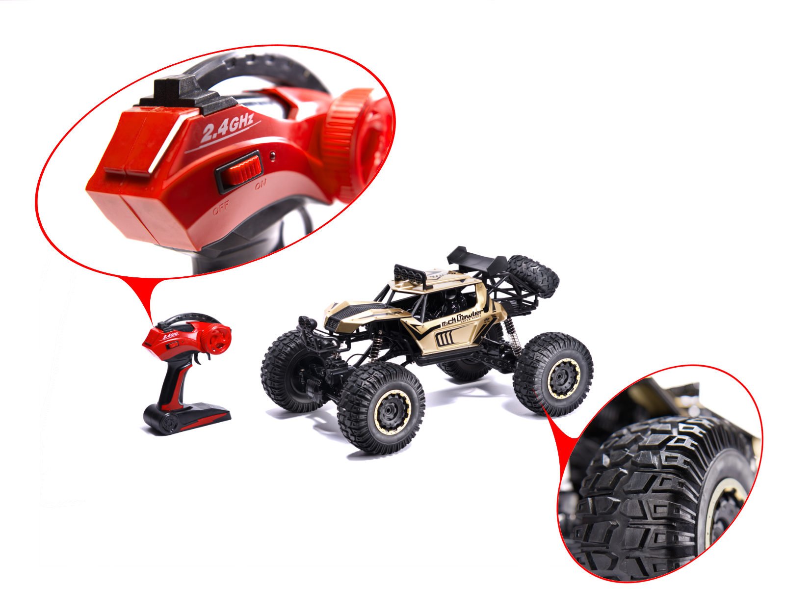Samochód RC Rock Crawler 18 2.4GHz 51 x 30cm 2 RC automobilis Rock Crawler 2.4GHz 1:8 51cm aukso spalvos