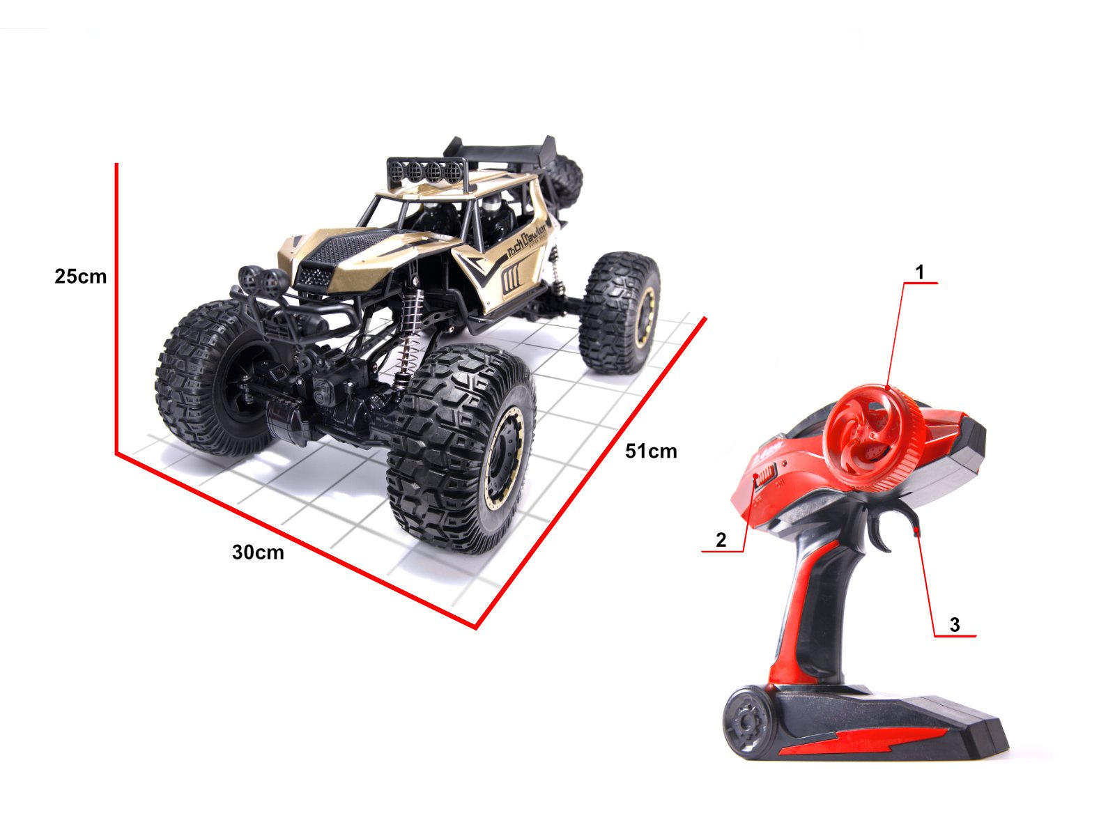Samochód RC Rock Crawler 18 2.4GHz 51 x 30cm 5 RC automobilis Rock Crawler 2.4GHz 1:8 51cm aukso spalvos