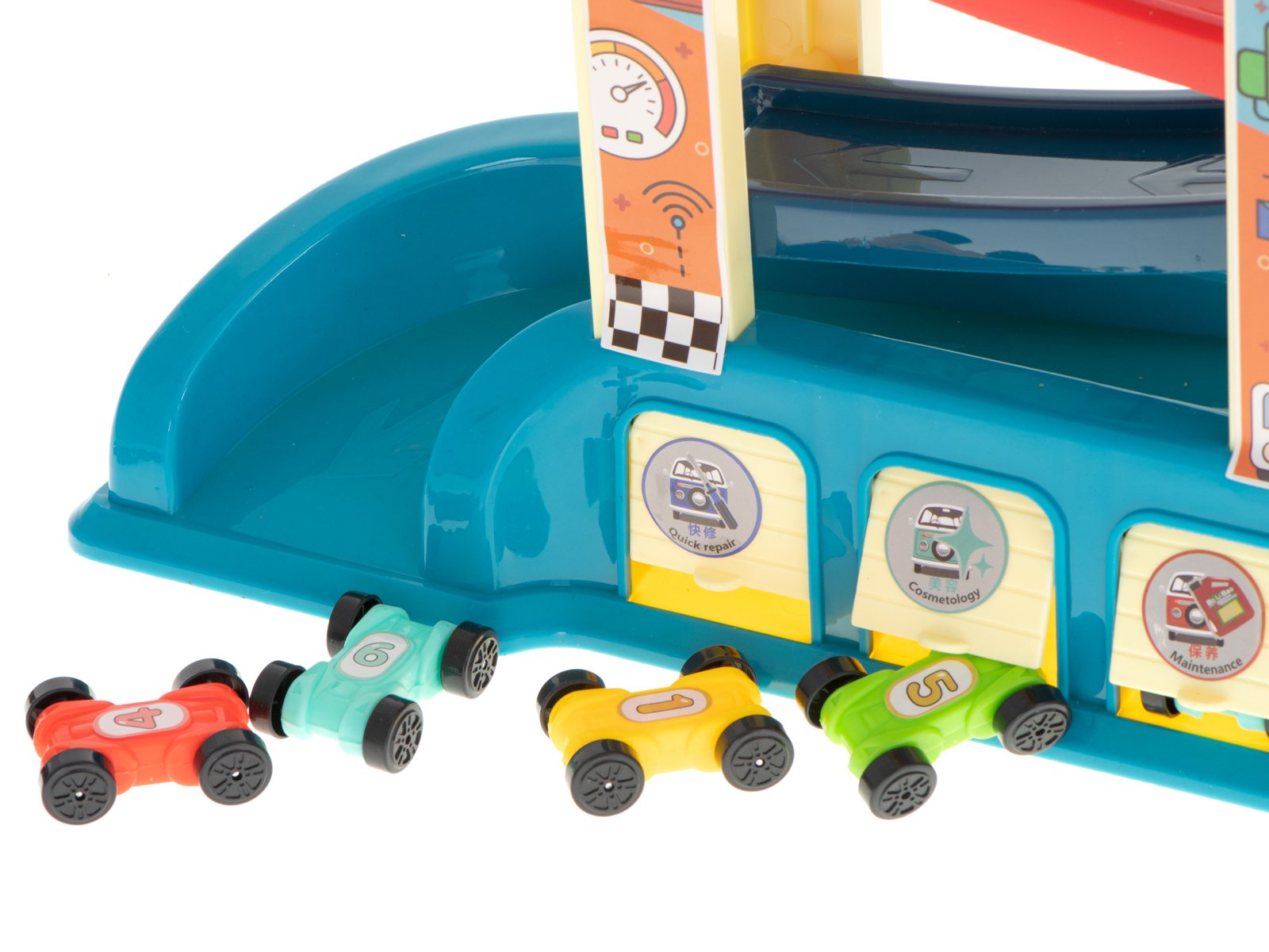Tor-samochodowy-zjezdzalnia-wyscigowa-8-aut-909471 Garažas su nuvažiavimu + 8 automobiliai