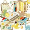 Tablica-manipulacyjna-sensoryczna-montessori-walizka-dinozaury-171529 Sensorinis manipuliacinis dėklas "Dinozaurai"