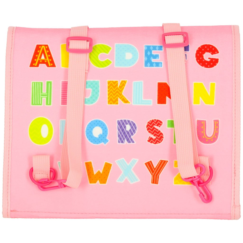 Tablica-manipulacyjna-sensoryczna-montessori-walizka-plecak-rozowa-171488 Sensorinė manipuliacinė lenta, rožinė