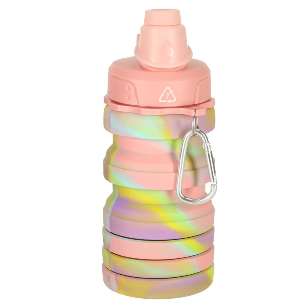 Butelka-na-wode-bidon-silikonowy-skladany-z-uchwytem-sportowy-500ml-teczowy-174039 Silikoninė gertuvė, 500ml vaivorykštės spalvų