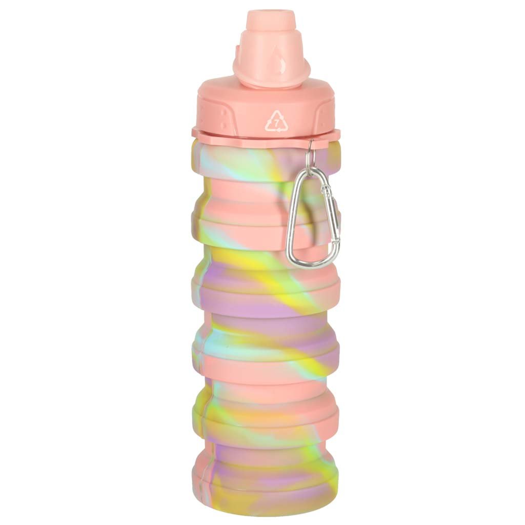 Butelka-na-wode-bidon-silikonowy-skladany-z-uchwytem-sportowy-500ml-teczowy-174040 Silikoninė gertuvė, 500ml vaivorykštės spalvų