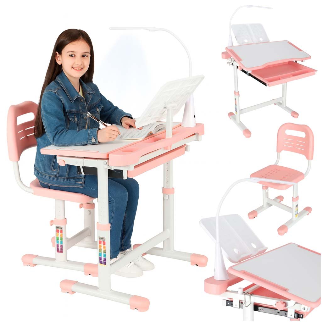 Biurko-dzieciece-szkolne-regulowane-krzeslo-lampka-LED-USB-rozowe-175610 Dalis WLtoys 104009 valdymo plokštė
