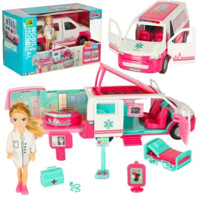 Karetka-pogotowia-ambulans-mobilny-szpital-lalka-akcesoria-173289 Greitosios pagalbos automobilis, mobiliosios ligoninės lėlės priedai