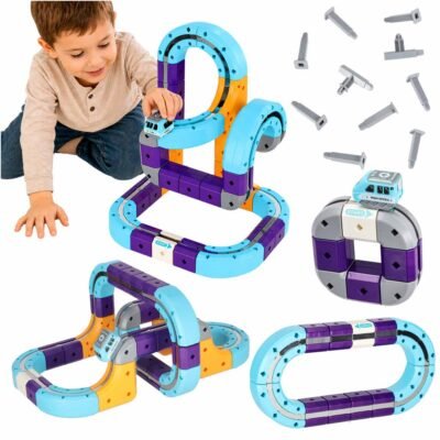 Klocki-magnetyczne-konstrukcyjne-tor-wyscigowy-auta-54-elementy-186533 Magnetinės kaladėlės lenktynių trasos automobiliams 54 elementai