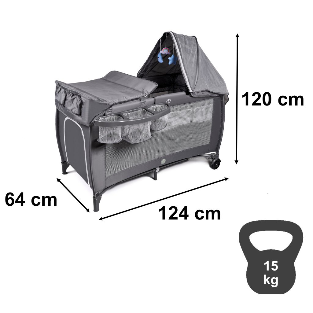 Lozeczko-dzieciece-turystyczne-skladane-dwupoziomowe-przewijak-max-15kg-177171 Kelioninė vaikiška lovelė sulankstomas vaikiškos lovelės čiužinys dviejų aukštų persirengimo stalas