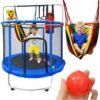 Trampolina-dla-dzieci-ogrodowa-siatka-pilki-koszykowka-155cm-niebieska-182683 Vaikų batutas sodo kamuolio tinklas krepšinio kamuolys 155cm mėlynas
