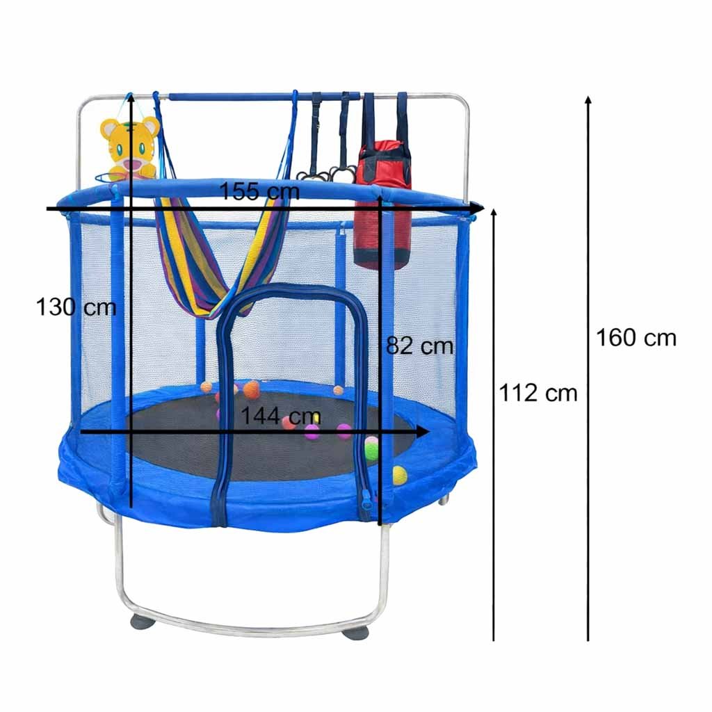Trampolina-dla-dzieci-ogrodowa-siatka-pilki-koszykowka-155cm-niebieska-182690 Vaikų batutas sodo kamuolio tinklas krepšinio kamuolys 155cm mėlynas