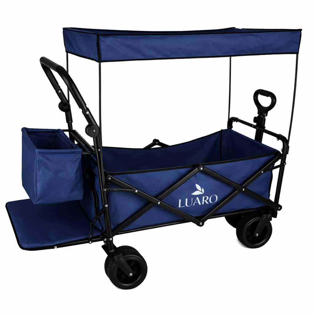 Wozek-transportowy-LUARO-plazowy-skladany-z-daszkiem-i-siatka-120l-granatowy-184384 LUARO paplūdimio transportavimo vežimėlis sulankstomas su stogeliu ir tinkleliu tamsiai mėlyna