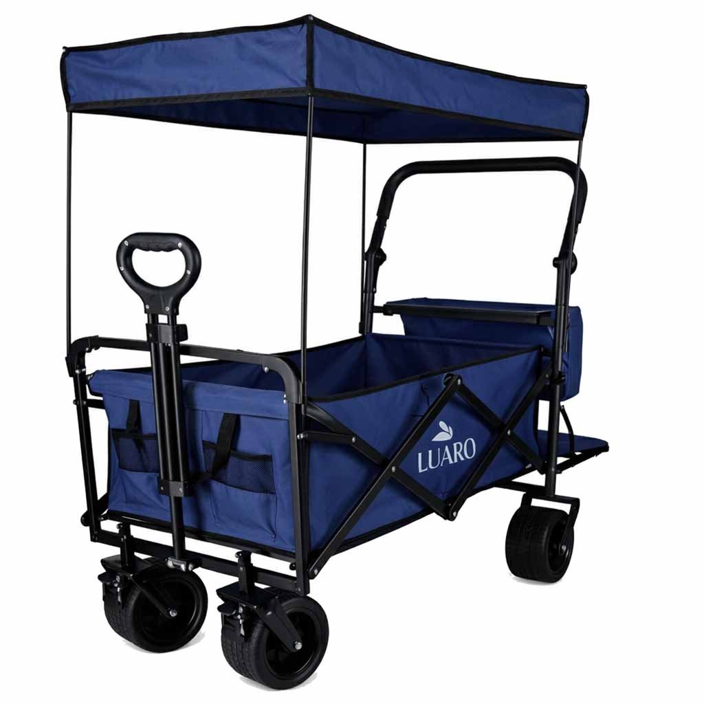 Wozek-transportowy-LUARO-plazowy-skladany-z-daszkiem-i-siatka-120l-granatowy-184386 LUARO paplūdimio transportavimo vežimėlis sulankstomas su stogeliu ir tinkleliu tamsiai mėlyna