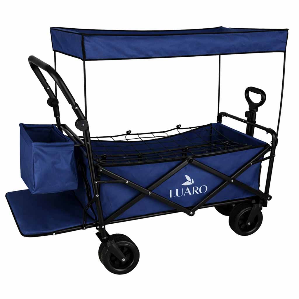 Wozek-transportowy-LUARO-plazowy-skladany-z-daszkiem-i-siatka-120l-granatowy-184425 LUARO paplūdimio transportavimo vežimėlis sulankstomas su stogeliu ir tinkleliu tamsiai mėlyna