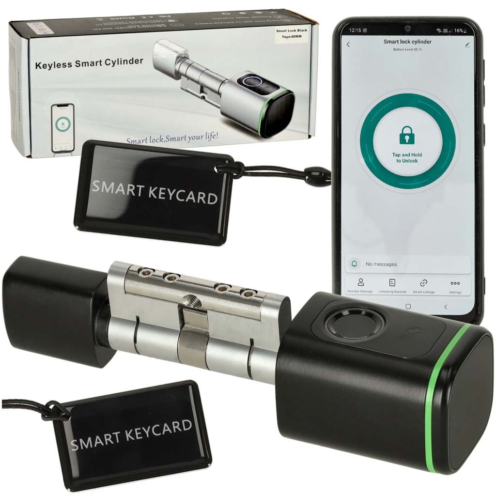 Zamek-elektroniczny-SMART-wkladka-inteligentna-do-drzwi-odcisk-palca-bluetooth-175226 Durų spynos pirštų atspaudų cilindras juodas