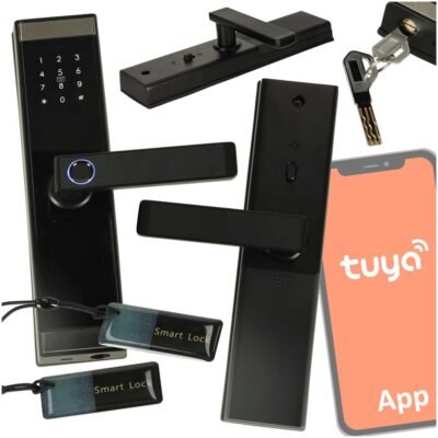 Zamek-elektroniczny-do-drzwi-SMART-klamka-inteligentna-na-kod-odcisk-palca-bluetooth-175834 Kodas pirštų atspaudų durų rankenos kortelė juoda