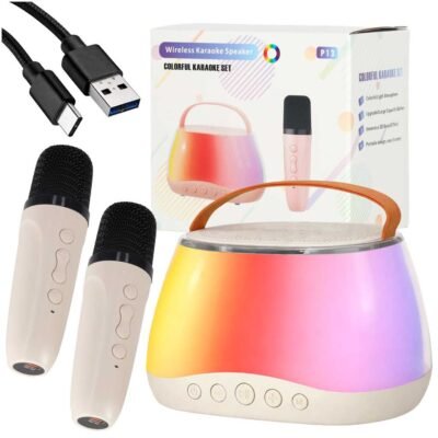 Zestaw-do-karaoke-glosnik-Bluetooth-LED-RGB-2-mikrofony-USB-182231 Karaokės rinkinys "Bluetooth" garsiakalbis LED RGB 2 mikrofonai USB